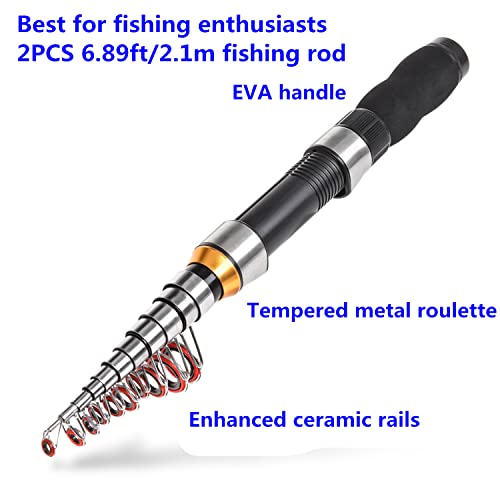 Compact Fishing Pole Combo Set: 2 Rods, 2 Reels