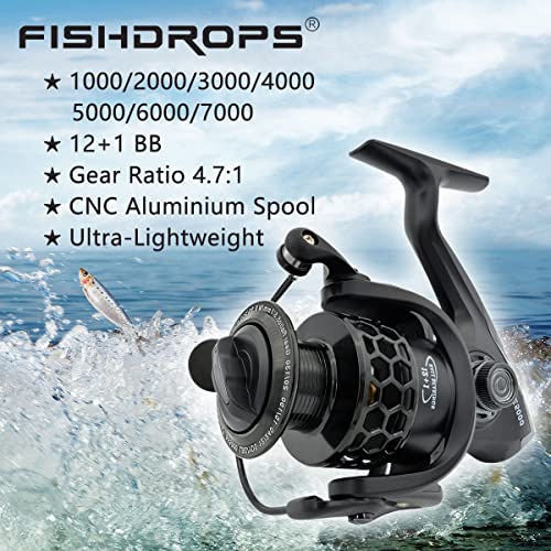 Fishdrops 12+1BB Ultra Lightweight Spinning Reel with Carved Aluminum Spool