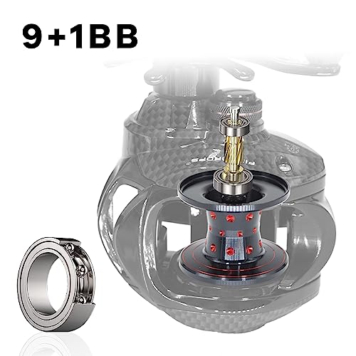 FISHDROPS Baitcaster Reel - 9+1BB, High Speed Gear