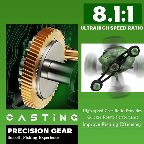 Sougayilang Green Baitcasting Reel- 9+1BB, Magnetic Braking