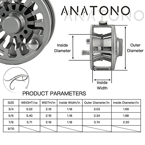 ANATONO Large Arbor Fly Reel Aluminum Alloy Body