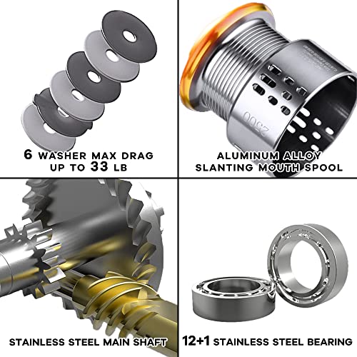 Fishdrops Saltwater Spinning Reel, 12+1BB, Lightweight, Powerful