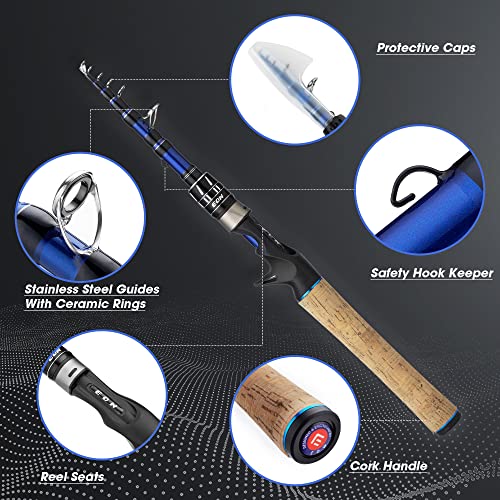 Portable Telescopic Casting and Spinning Fishing Rods, Cork Handle