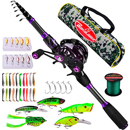 6.9ft Telescopic Spincast Fishing Rod with Baitcasting Reel