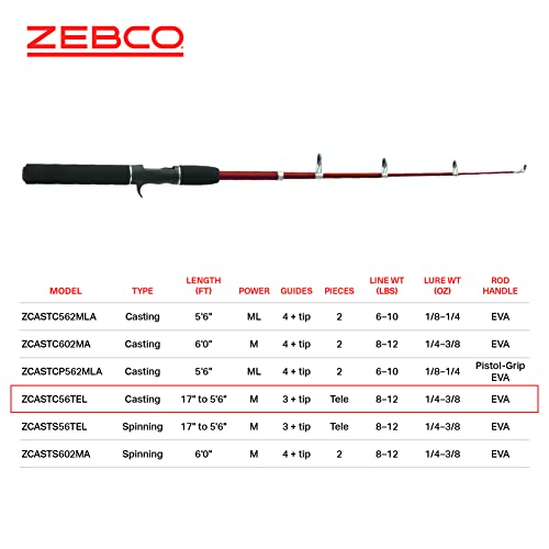 Zebco Z-Cast Telescopic Casting Fishing Rod, EVA Handle