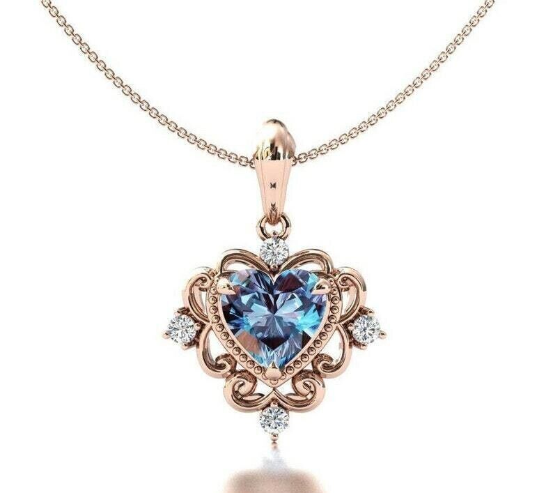 Heart-shaped Alexandrite Diamond Pendant in 14k Rose Gold