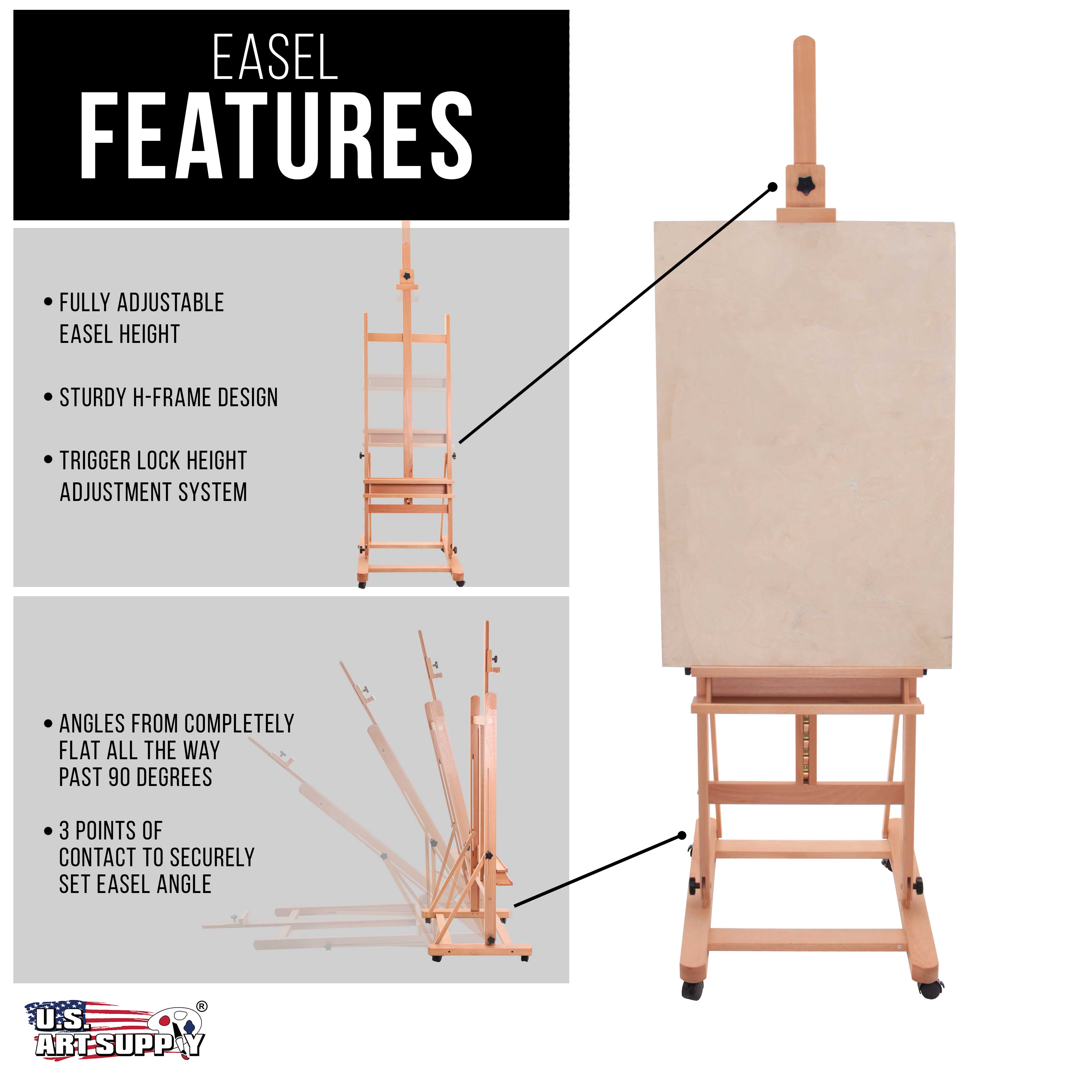 Adjustable Beechwood Easel with Artist Tray & Wheels