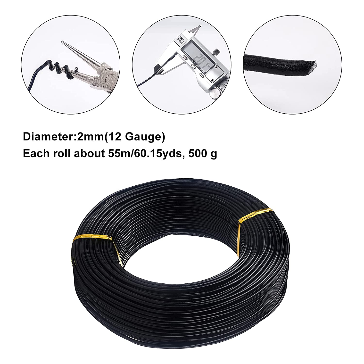 Black Aluminum Modelling Wire 2mm - 55m Roll