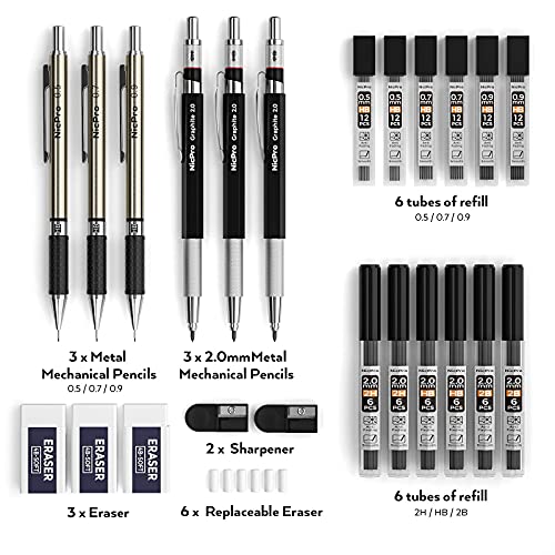 Nicpro 6PCS Mechanical Pencils & Lead Set