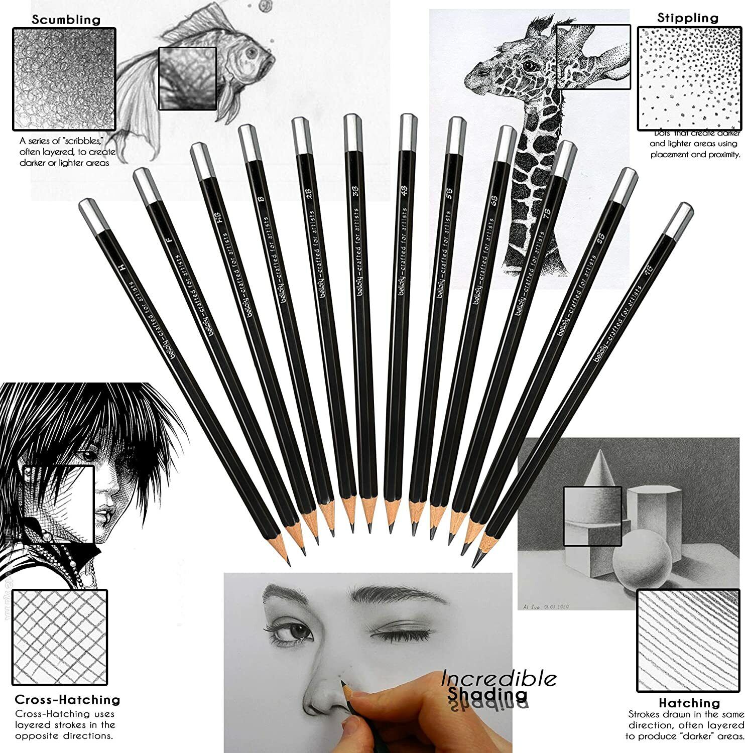 Professional Graphite Sketching Pencils (12-Piece Set)