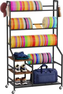 5-Tier Rolling Disc Golf Storage Rack with Hooks