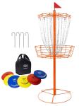 Portable Disc Golf Basket with 24 Chains & Discs