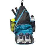Alveroya Grey Blue Pickleball Sling Bag with Shoe Compartment for Men Women, Lightweight 2-3 Paddle Crossbody Backpack, Sports Bag with Water Bottle Pocket & Fence Hook