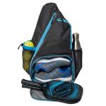 Alveroya Grey Blue Pickleball Sling Bag with Shoe Compartment for Men Women, Lightweight 2-3 Paddle Crossbody Backpack, Sports Bag with Water Bottle Pocket & Fence Hook