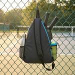 Alveroya Grey Blue Pickleball Sling Bag with Shoe Compartment for Men Women, Lightweight 2-3 Paddle Crossbody Backpack, Sports Bag with Water Bottle Pocket & Fence Hook