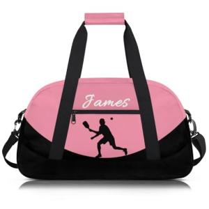 Herdesigns Custom Pickleball Gym Duffel Bag for Men, Ball Personalized Name Travel Sport Tote Bags Custom Overnight Weekender Bags, Pink