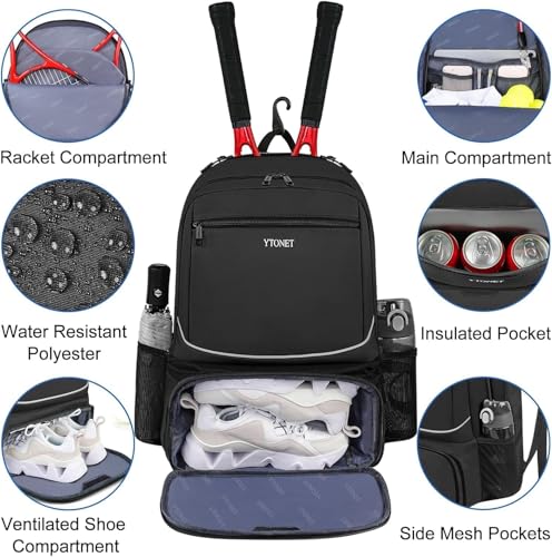 Ytonet Pickleball Bag with Insulated Pocket and Ventilated Shoe Compartment