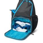 Alveroya Grey Blue Pickleball Sling Bag with Shoe Compartment for Men Women, Lightweight 2-3 Paddle Crossbody Backpack, Sports Bag with Water Bottle Pocket & Fence Hook