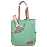 Picklefab Designer Pickleball Bags for Women | Canvas & Vegan Leather Pickle Ball Tote Bag with Cover Pockets for 4 Paddles | 12"x14"x5.5" Medium Tote Bag with Paddle Pocket & Fence Hook (Green)