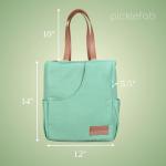 Picklefab Designer Pickleball Bags for Women | Canvas & Vegan Leather Pickle Ball Tote Bag with Cover Pockets for 4 Paddles | 12"x14"x5.5" Medium Tote Bag with Paddle Pocket & Fence Hook (Green)