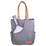 Picklefab Designer Pickleball Bags for Women | Canvas & Vegan Leather Pickle Ball Tote Bag with Cover Pockets for 4 Paddles | 12"x14"x5.5" Medium Tote Bag with Paddle Pocket & Fence Hook (Charcoal)