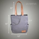 Picklefab Designer Pickleball Bags for Women | Canvas & Vegan Leather Pickle Ball Tote Bag with Cover Pockets for 4 Paddles | 12"x14"x5.5" Medium Tote Bag with Paddle Pocket & Fence Hook (Charcoal)