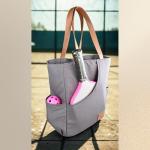 Picklefab Designer Pickleball Bags for Women | Canvas & Vegan Leather Pickle Ball Tote Bag with Cover Pockets for 4 Paddles | 12"x14"x5.5" Medium Tote Bag with Paddle Pocket & Fence Hook (Charcoal)