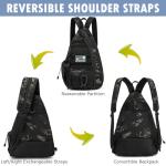 SunForMorning Pickleball Bag, Tactical Pickleball Backpack for Women Men, Adjustable Sling Bag with Fence Hook Water Bottle (Includes 2 Patches+1Carabiner), Black CM