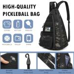 SunForMorning Pickleball Bag, Tactical Pickleball Backpack for Women Men, Adjustable Sling Bag with Fence Hook Water Bottle (Includes 2 Patches+1Carabiner), Black CM