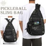 SunForMorning Pickleball Bag, Tactical Pickleball Backpack for Women Men, Adjustable Sling Bag with Fence Hook Water Bottle (Includes 2 Patches+1Carabiner), Black CM