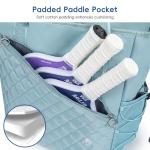 Pickleball Tote Bag for Women with Fence Hook, Quilted Pickleball Bag Holds 3-4 Paddles with Shoe Compartment & Wet Pocket
