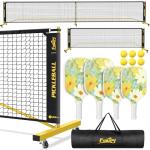 Fostoy Portable Pickleball Net with Wheels, Pickleball Set with 4 Fiberglass Paddles & 6 Pickleballs, Carry Bag, for Backyards Driveways and Garages (22ft & 11ft Net with 4 Fiberglass Paddles)