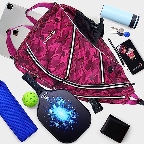Camouflage Rose Pickleball Bag with Adjustable Water Bottle Holder