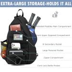 SunForMorning Pickleball Bag, Tactical Pickleball Backpack for Women Men, Adjustable Sling Bag with Fence Hook Water Bottle (Includes 2 Patches+1Carabiner), Black