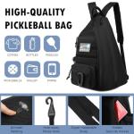 SunForMorning Pickleball Bag, Tactical Pickleball Backpack for Women Men, Adjustable Sling Bag with Fence Hook Water Bottle (Includes 2 Patches+1Carabiner), Black