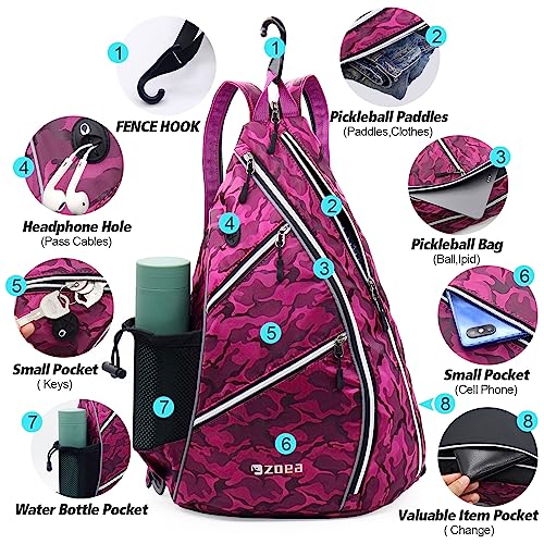 Camouflage Rose Pickleball Bag with Adjustable Water Bottle Holder
