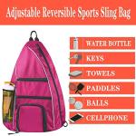 LLYWCM Pickleball Bag | Sling Bags - Reversible Crossbody Sling Backpack for Pickleball Paddle, Tennis, Pickleball Racket and Travel for Women Men（Rose）