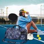 Boulder Bee Crossbody Pickleball Bags, Pickleball Sport Sling Bag for Women, Duffel Bags w Wet Pocket & Shoes Compartment, with Racquet/Paddle Holder (Blue Cashew Flower)