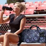 Boulder Bee Crossbody Pickleball Bags, Pickleball Sport Sling Bag for Women, Duffel Bags w Wet Pocket & Shoes Compartment, with Racquet/Paddle Holder (Blue Cashew Flower)