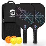 SS OXIKEN Pickleball Paddles Set of 2, USAPA Approved Carbon Fiber Pickle Ball Paddle (CHS) Polypropylene Honeycomb Core, Anti Slip Sweat Absorbing Grip, 2 Outdoor Pickleball, 2 Indoor Pickleball, Bag