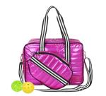LESCATO Pink Pickleball Bag Set with Racket Compartment, Quilted Sports Tote Bag, Adjustable Shoulder Strap, Crossbody Strap, Fits 2 Rackets