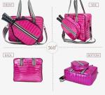 LESCATO Pink Pickleball Bag Set with Racket Compartment, Quilted Sports Tote Bag, Adjustable Shoulder Strap, Crossbody Strap, Fits 2 Rackets