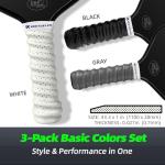 KOEYUELEN™ Ribbed Pickleball Overgrip, 3-Pack Basic Colors Non-Slip Tennis Racket Grip Tape, Pickleball Grip Tape, Sweat-Wicking Shock-Absorbent Racquet Grip for Pickleball, Tennis, Badminton