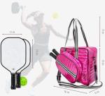 LESCATO Pink Pickleball Bag Set with Racket Compartment, Quilted Sports Tote Bag, Adjustable Shoulder Strap, Crossbody Strap, Fits 2 Rackets