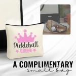 InnoBeta Pickleball Gifts for Women Canvas Tote Stuff Bag with Top Zipper, Shoulder Strap for Pickle Ball Players, Coaches for Christmas - Pickleball Queen