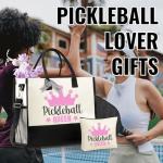 InnoBeta Pickleball Gifts for Women Canvas Tote Stuff Bag with Top Zipper, Shoulder Strap for Pickle Ball Players, Coaches for Christmas - Pickleball Queen