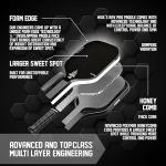 HISK RAV PRO Pickleball Paddle - Ultimate HIGH END 16mm Japanese Toray T700 Raw Carbon Fiber CFS w/Excellent GRIT Roughness Texture, Aero Dynamic Curve, USAPA Approved, Non Slip Grip