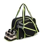 ROYALFAIR Pickleball Tote Bag for Women Men Large Capacity with Paddle Cover Pocket Internal Shoe Pocket and Adjustable Shoulder strap (black-green)