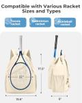 ecosmile Drawstring Tennis Backpack, Puffer Tennis Racket Bag with Shoe Compartment & Wet Pocket Gym Bag for Women, Suitable for Pickleball Tennis Badminton (Beige)