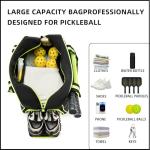 ROYALFAIR Pickleball Tote Bag for Women Men Large Capacity with Paddle Cover Pocket Internal Shoe Pocket and Adjustable Shoulder strap (black-green)